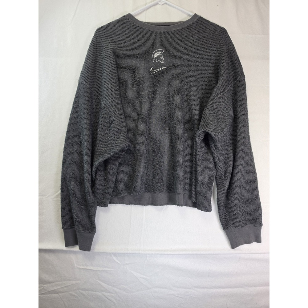 Nike Yoga Michigan State Spartans Women Waffle Knit Sweatshirt Gray L DV3680-068